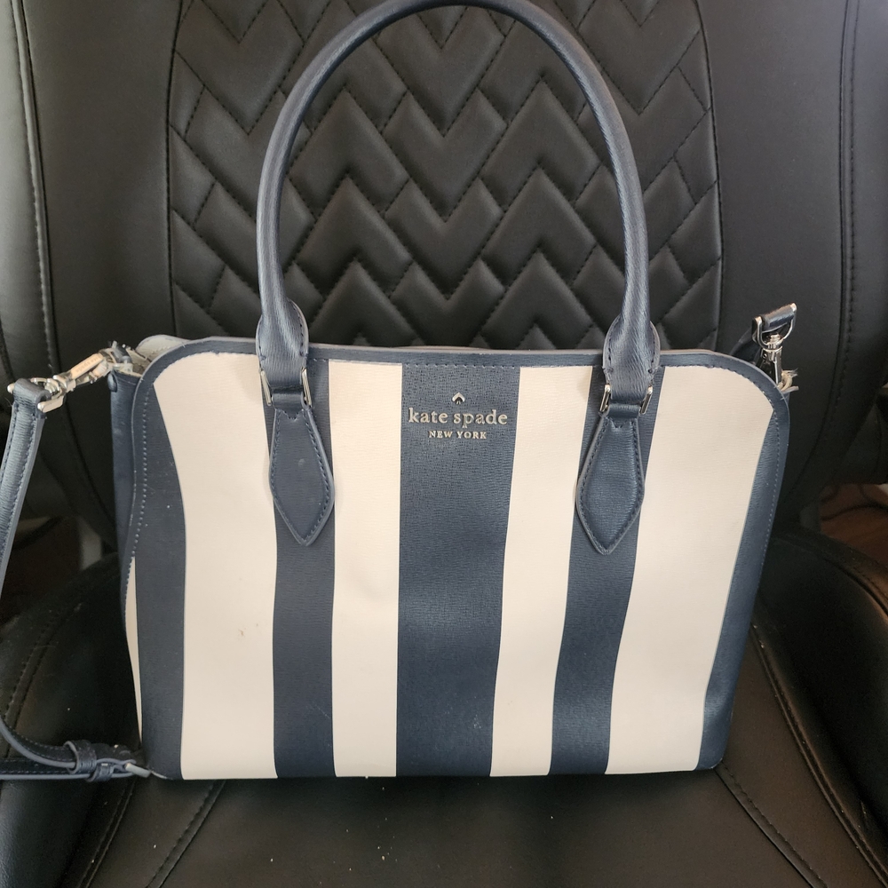 kate spade New York Navy & White Striped Top-Handle Satchel